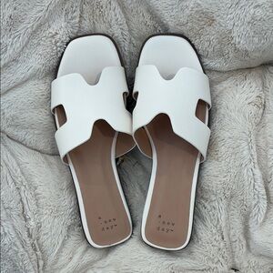 A New Day White Slide Sandals with H-Cut Design